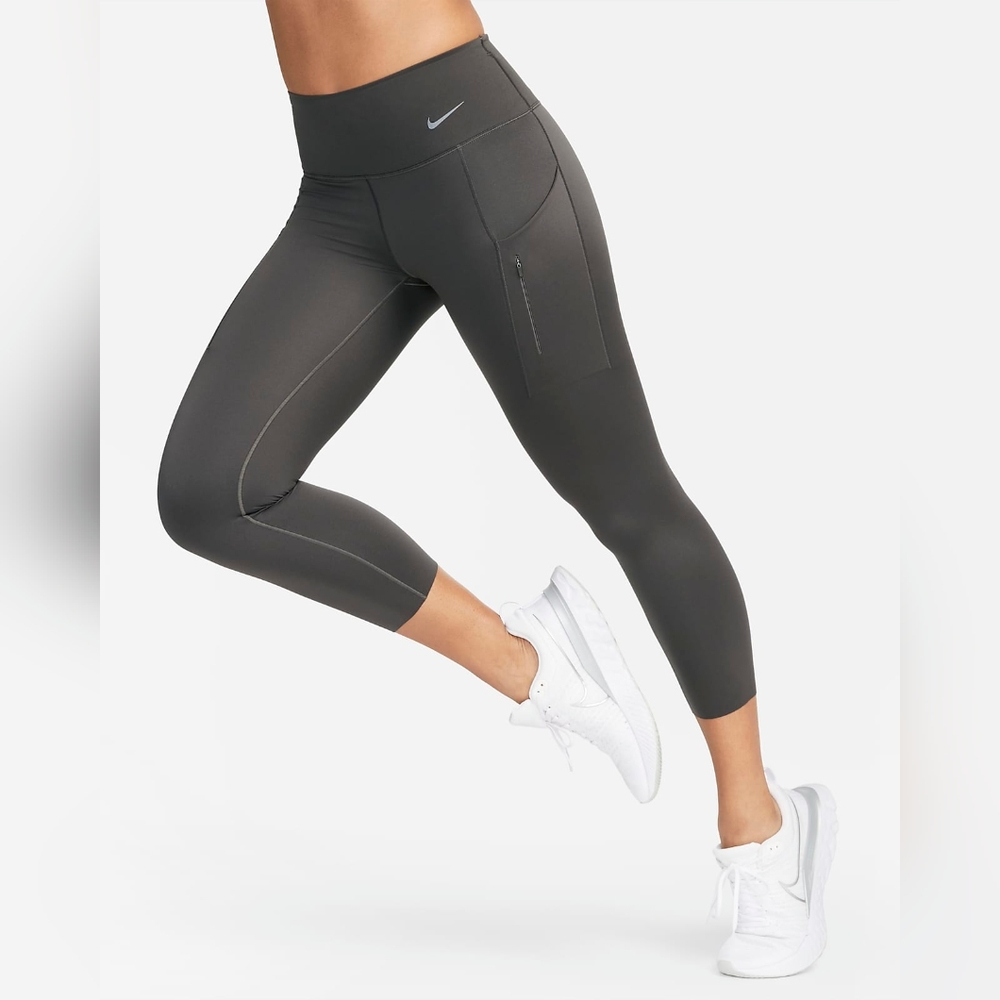 Nike Go Firm Support Mid-Rise Cropped Leggings, Medium, Gray